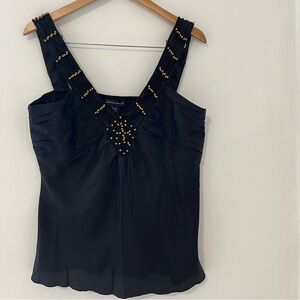 Spenser Jeremy Y2K 100% Silk Black Camisole with Gold Bead Detail